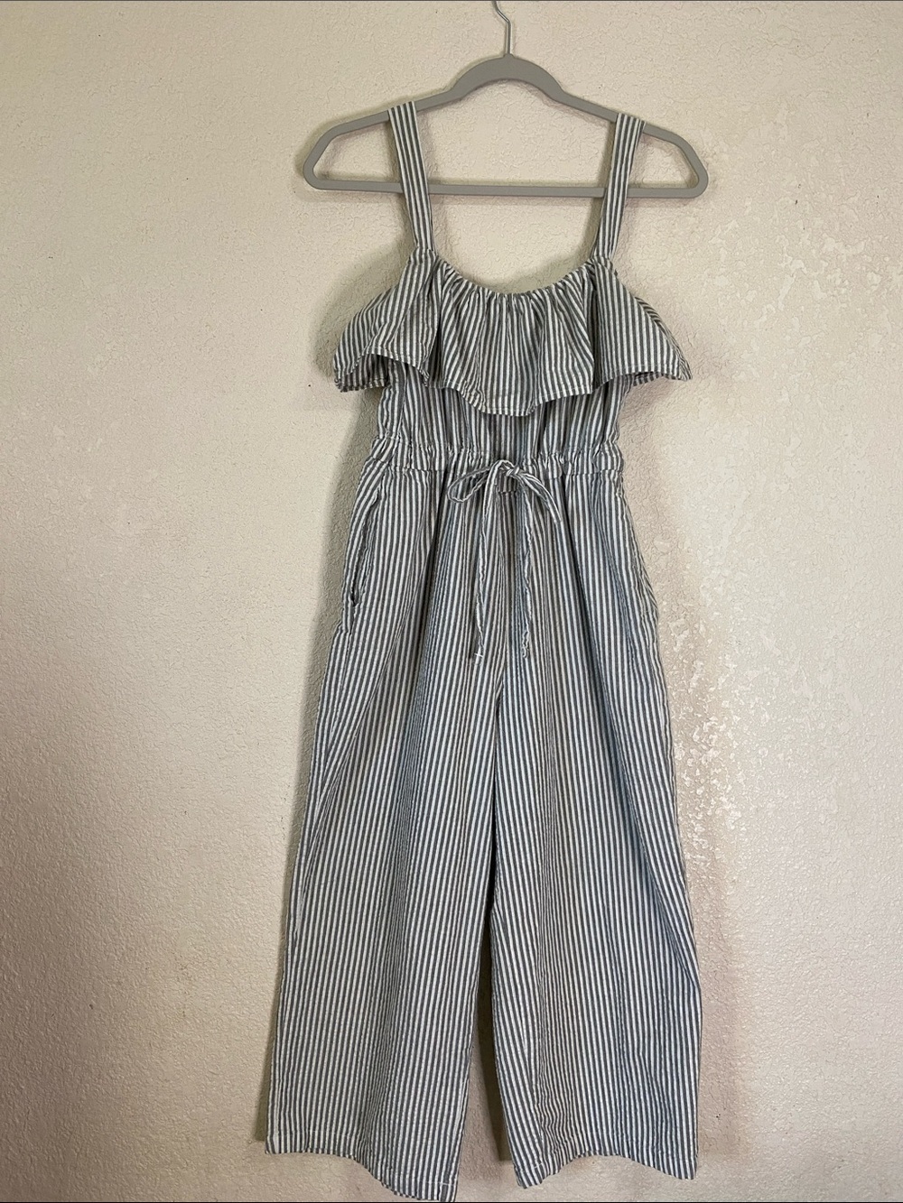 Zara Blue & White Striped Maxi Jumpsuit